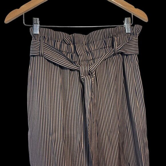 J. Crew Point Sur Black/Tan Paper Bag Waist Wide Leg Pants Sz 8 - Picture 6 of 8